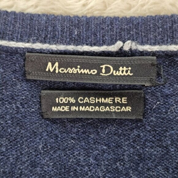 Massimo Dutti 100% Cashmere Sweater V-Neck Pullover Blue Long Sleeve Mens Size M - Picture 2 of 10